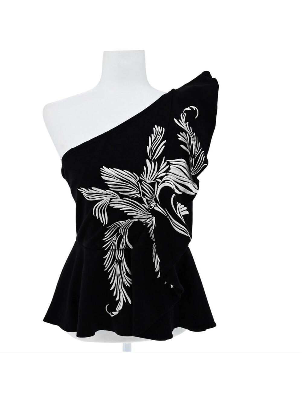 Express One Shoulder Black Peplum Top - M - Picture 2 of 7
